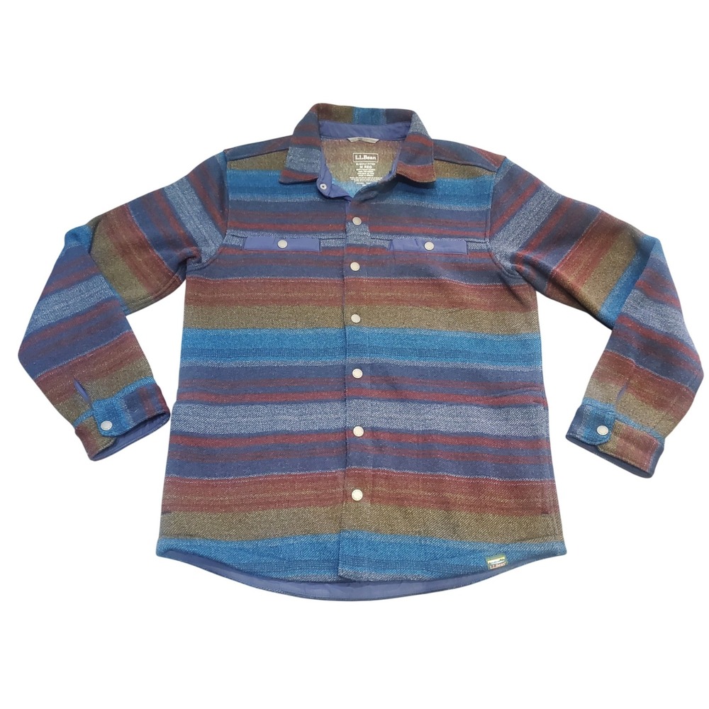 L.L. Bean Men's Sweater Fleece Shirt Jac Slightly Fitted M Reg Multi-Stripe